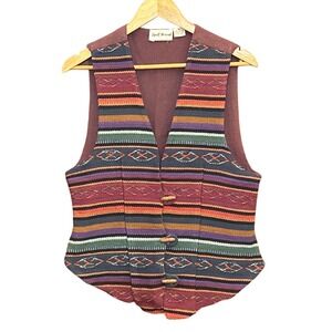 90s Spell Bound Tapestry Vest Southwestern Boho Hippie festival burgundy cotton
